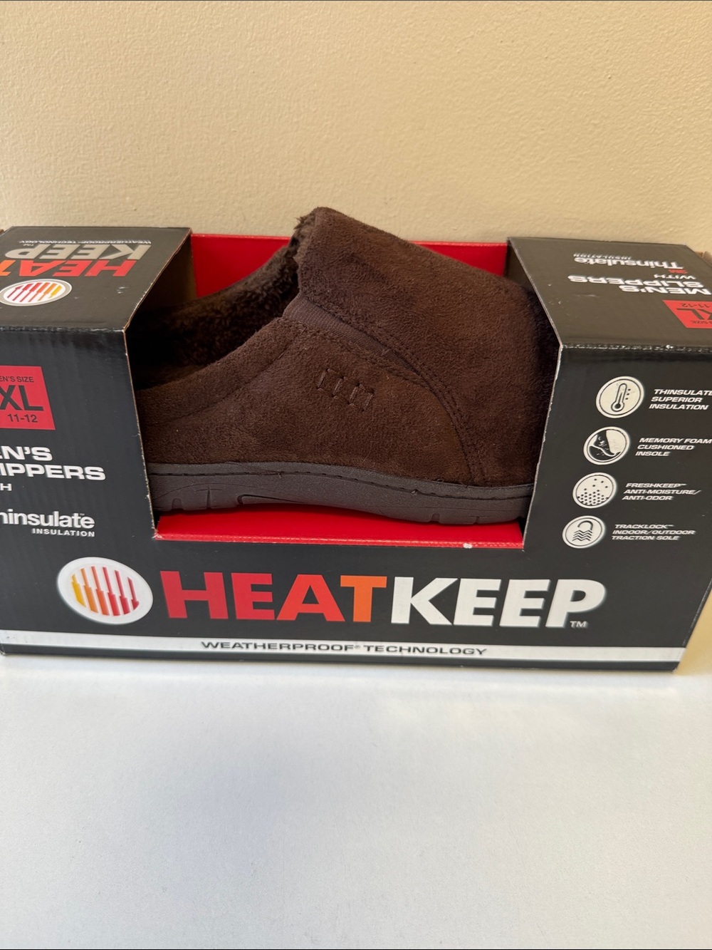 3M Thinsulate Men’s Brown Slip-On Heat Keep Memory Foam Slippers XL (11-12)